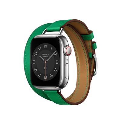Apple Watch Hermes Series 8 41mm Silver Stainless Steel Case with Bambou Attelage Double Tour (MNN13 + MR2G3)