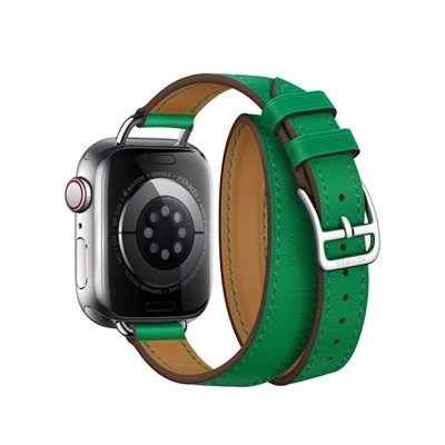 Apple Watch Hermes Series 8 41mm Silver Stainless Steel Case with Bambou Attelage Double Tour (MNN13 + MR2G3)