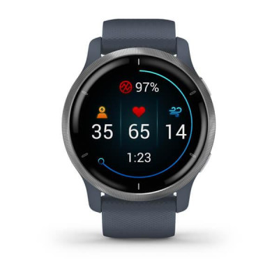 Garmin Venu 2 Silver Bezel with Granite Blue Case and Silicone Band (010-02430-10/00)