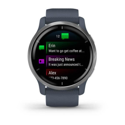 Garmin Venu 2 Silver Bezel with Granite Blue Case and Silicone Band (010-02430-10/00)