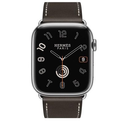Apple Watch Hermes Series 9 GPS + Cellular, 45mm Silver Stainless Steel Case with Ebene Deployment Buckle (MRQP3 + H074198CJ46)