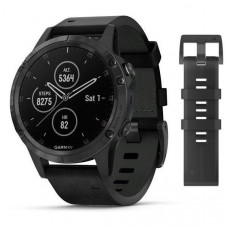 Garmin Fenix 5 Plus Sapphire Black with Leather Band (010-01988-07)