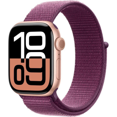 Apple Watch Series 10 GPS 42mm Rose Gold Aluminum Case w. Plum Sport Loop (MWWK3)