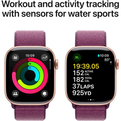 Apple Watch Series 10 GPS 42mm Rose Gold Aluminum Case w. Plum Sport Loop (MWWK3)