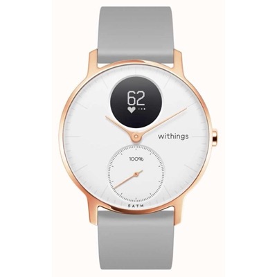 Withings Steel HR Watch 36mm White/Rose Gold with Grey Silicone Band (HWA03b-36white-RG-S.Grey)