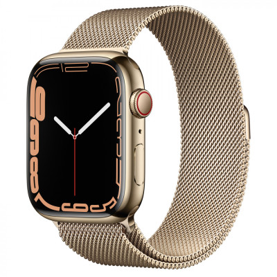 Apple Watch Series 7 GPS + Cellular 41mm Gold Stainless Steel Case with Gold Milanese Loop (MKHH3)