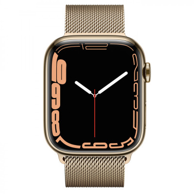 Apple Watch Series 7 GPS + Cellular 41mm Gold Stainless Steel Case with Gold Milanese Loop (MKHH3)