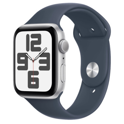 Apple Watch SE 2 GPS 44mm Silver Aluminium Case with Storm Blue Sport Band M/L (MREE3)