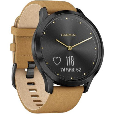 Garmin VIVOMOVE HR PREMIUM ONYX BLACK WITH TAN SUEDE BAND ONE-SIZE (010-01850-00)