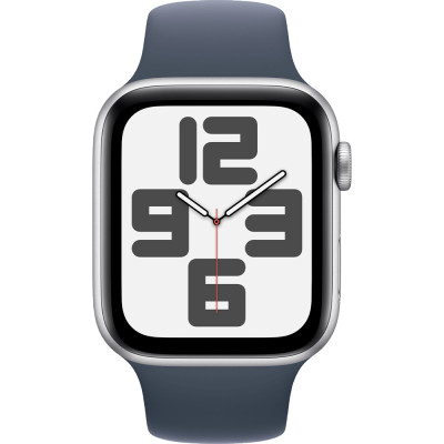 Apple Watch SE 2 GPS 44mm Silver Aluminium Case with Storm Blue Sport Band S/M (MREC3)