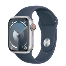 Apple Watch Series 9 GPS + Cellular 41mm Silver Alu. Case w. Storm Blue S.Band - S/M (MRHV3)