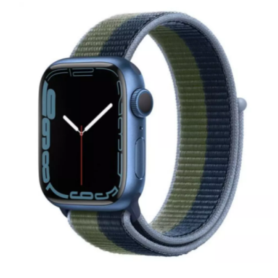 Apple Watch Series 7 GPS 41mm Blue Aluminum Case With Abyss Blue/Moss Green Sport Loop (MKNH3)