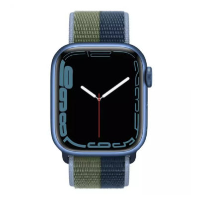 Apple Watch Series 7 GPS 41mm Blue Aluminum Case With Abyss Blue/Moss Green Sport Loop (MKNH3)