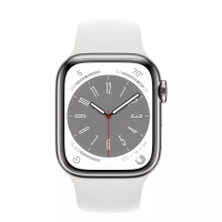 Apple Watch Series 8 GPS + Cellular 45mm Silver S. Steel Case w. White S. Band (MNKE3)