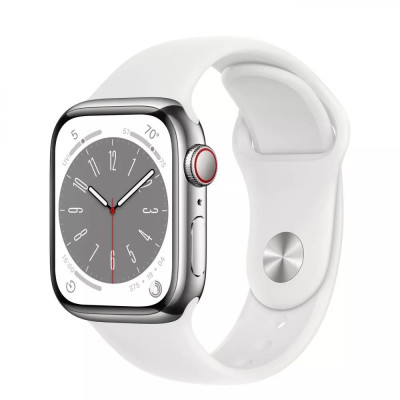 Apple Watch Series 8 GPS + Cellular 45mm Silver S. Steel Case w. White S. Band (MNKE3)