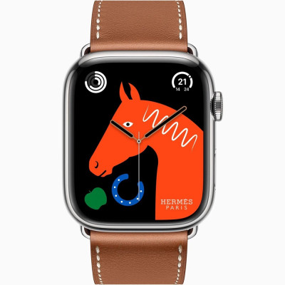 Apple Watch Hermes Series 8 GPS + Cellular 45mm Silver Stainless Steel Case with Gold Single Tour (MNL03)