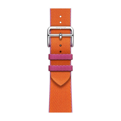 Apple Watch Hermes Series 9 GPS + Cellular, 41mm Silver Stainless Steel Case with Orange/Rose Mexico Twill Jump Single Tour (MRQ43 + MTHG3)