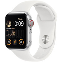 Apple Watch SE 2 GPS + Cellular 44mm Silver Aluminum Case with White Sport Band - M/L (MNU63)