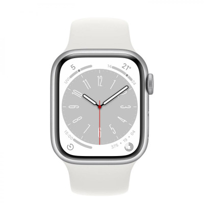 Apple Watch Series 8 GPS + Cellular 45mm Silver Aluminum Case with White S. Band S/M (MP4Q3)