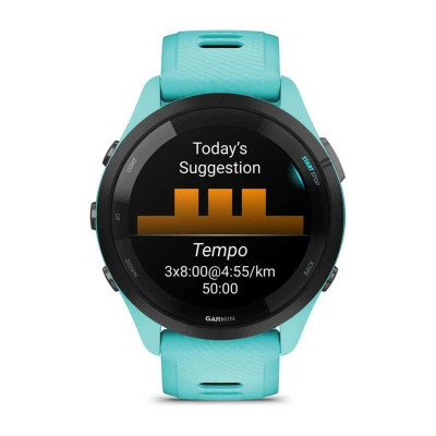Garmin Forerunner 265 Black Bezel with Aqua Case and Aqua/Black Silicone Band (010-02810-52)