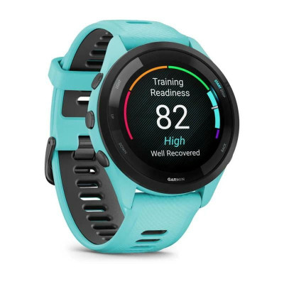 Garmin Forerunner 265 Black Bezel with Aqua Case and Aqua/Black Silicone Band (010-02810-52)
