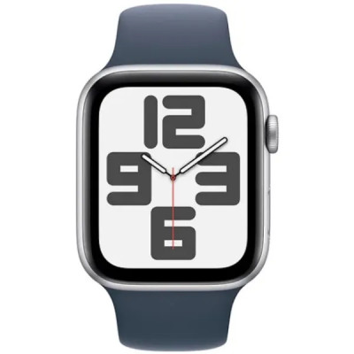 Apple Watch SE (2023) GPS + Cellular 44mm Silver Aluminium Case with Storm Blue Sport Band - M/L (MRHJ3)