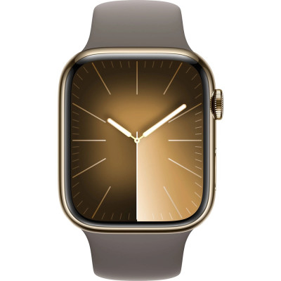 Apple Watch Series 9 GPS + Cellular 45mm Gold S. Steel Case w. Clay Sport Band - M/L (MRMT3)