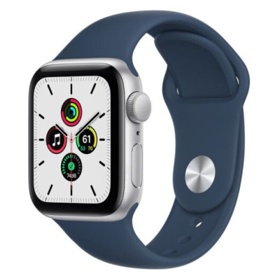 Apple Watch SE GPS 40mm Silver Aluminium Case with Abyss Blue Sport Band MTNY3 US