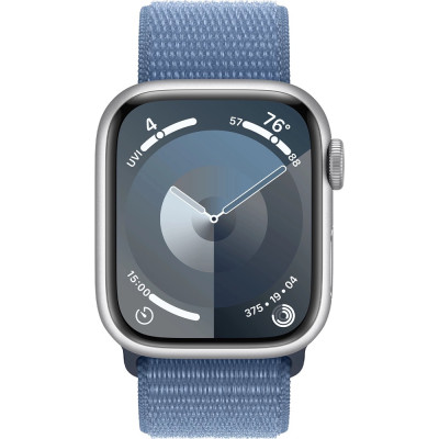 Apple Watch Series 9 GPS + Cellular 45mm Silver Aluminum Case with Winter Blue Sport Loop (MRMJ3)