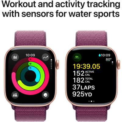 Apple Watch Series 10 GPS 46mm Rose Gold Aluminum Case w. Plum Sport Loop (MWWV3)
