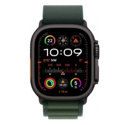 Apple Watch Ultra 2 GPS + Cellular 49mm Black Titan. Case w. Dark Green Alpine Loop - Large (MX4T3)