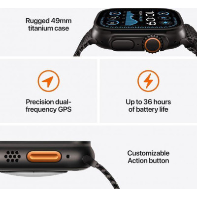 Apple Watch Ultra 2 GPS + Cellular 49mm Black Titan. Case w. Dark Green Alpine Loop - Medium (MX4R3)