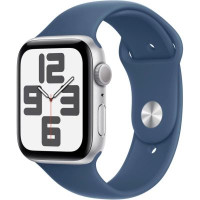Apple Watch SE 2 GPS 44mm Silver Aluminium Case w. Denim Sport Band - S/M (MXEQ3)