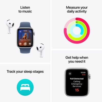 Apple Watch SE 2 GPS 44mm Silver Aluminium Case w. Denim Sport Band - S/M (MXEQ3)