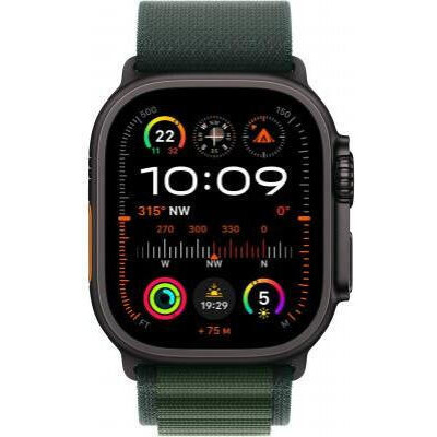 Apple Watch Ultra 2 GPS + Cellular 49mm Black Titan. Case w. Dark Green Alpine Loop - Small (MX4Q3)