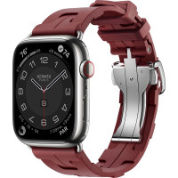 Apple Watch Hermes Series 9 GPS + Cellular, 45mm Silver Stainless Steel Case with Rouge H Kilim Single Tour (MRQP3 + MTJ13)