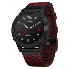 Garmin Fenix 6 Sapphire Black DLC with Heathered Red Nylon Band (010-02158-16)