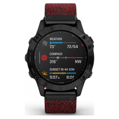 Garmin Fenix 6 Sapphire Black DLC with Heathered Red Nylon Band (010-02158-16)