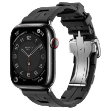 Apple Watch Hermes Series 9 GPS + Cellular 45mm Space Black Stainless Steel Case with Noir Kilim Single Tour (MRQQ3+MTHX3)