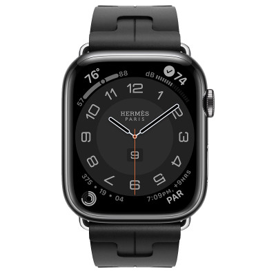 Apple Watch Hermes Series 9 GPS + Cellular 45mm Space Black Stainless Steel Case with Noir Kilim Single Tour (MRQQ3+MTHX3)
