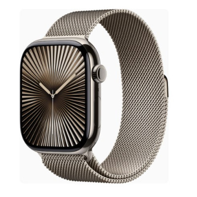 Apple Watch Series 10 GPS + Cellular 46mm Natural Titanium Case w. Natural Milanese Loop - M/L (MWYC3)