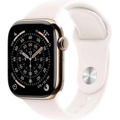 Apple Watch Series 11 GPS + Cellular 42mm Gold Titanium Case with Light Blush Sport Band - S/M (MF8W4)