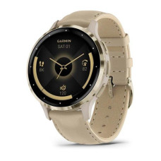 Garmin Venu 3S Soft Gold S. Steel Bezel w. French Gray Case and Leather Band (010-02785-55)