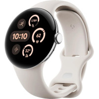 Google Pixel Watch 3 45 mm Wi-Fi Polished Silver Aluminum Case/Porcelain Active Band