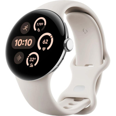 Google Pixel Watch 3 45 mm Wi-Fi Polished Silver Aluminum Case/Porcelain Active Band