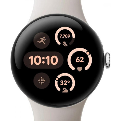Google Pixel Watch 3 45 mm Wi-Fi Polished Silver Aluminum Case/Porcelain Active Band