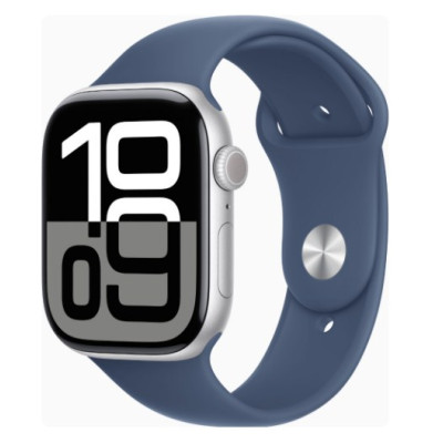 Apple Watch Series 10 GPS + Cellular 46mm Silver Alu. Case w. Denim Sport Band - S/M (MWY03)