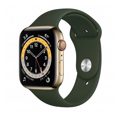 Apple Watch Series 6 GPS + Cellular 40mm Gold Stainless Steel Case w. Cyprus Green Sport B. (M02W3)