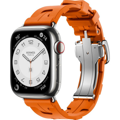 Apple Watch Hermes Series 9 GPS + Cellular, 41mm Silver Stainless Steel Case with Orange Kilim Single Tour (MRQ43 + MTHV3)