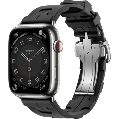 Apple Watch Hermes Series 9 GPS + Cellular, 45mm Silver Stainless Steel Case з Noir Kilim Single Tour (MRQP3 + MTHX3)